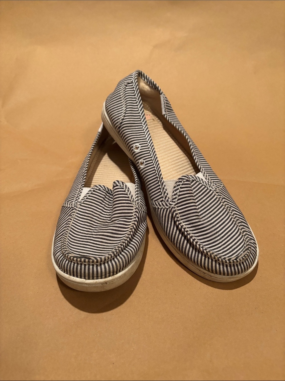 Roxy Navy and White Striped Slip-On Loafers
